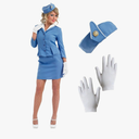 fun shack Flight Attendant Costume Women Blue, Retro Airline Stewardess Outfit with Hat & Gloves S