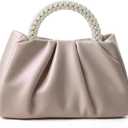 Beatfull Evening Purse Women Small Pearl Handbags Soft Leather Ruched Bag Wedding Bridal Clutch Party Prom Crossbody Purses (Pink)