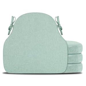 PRONOUS Sage Green Winsor Chair Cushions with Ties, Faux Linen Dining Kitchen Chair Seat Pads Non Slip 17"x16" Set of 4