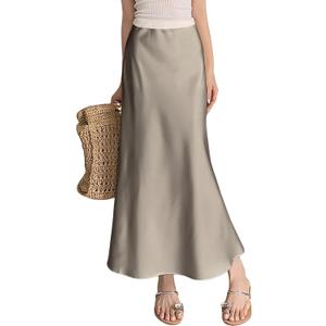 ebossy Women's Elegant Long Satin Skirt Silk Dressy Hidden Elastic Waist Flared A-Line Maxi Skirts