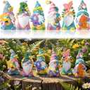 6 Pcs Spring Figurines Resin Gnome Tabletop Purple Pink Yellow Floral Sculpture Decoration Flower Table Centerpiece for Dining Room Home Party Supplies Gifts Decor
