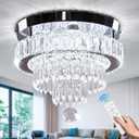 Cainjiazh 11.8" Dimmable Crystal Chandelier Crystal Ceiling Light Modern Chandeliers Flush Mount Ceiling Light Lamp Fixture for Dining Room Living Room Bedroom Hallway Remote Control
