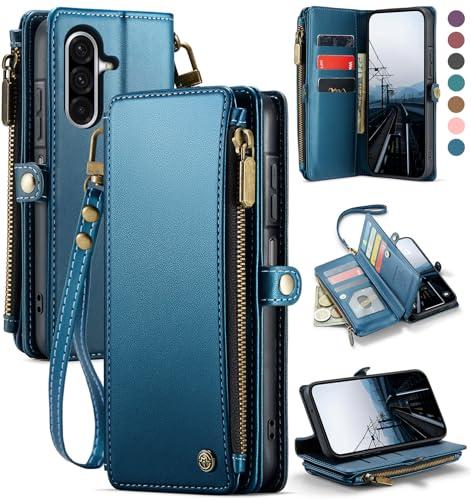 Defencase for Samsung Galaxy A17 5G Case Wallet with RFID Blocking Card Holder for Women and Men, PU Leather Magnetic Snap Flip Zipper Strap Wallet Phone Case for Galaxy A17 5G 6.7", Dark Blue