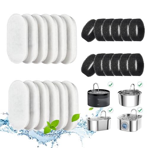 Cat Water Fountain Filters, 24 Pack Cat Fountain Filters, Cat Fountain Replacement Filters for 67oz/2L&108oz/3.2L Stainless Steel Cat Water Fountain, Pet Water Fountain Filters (12 Filters&12 Sponges)