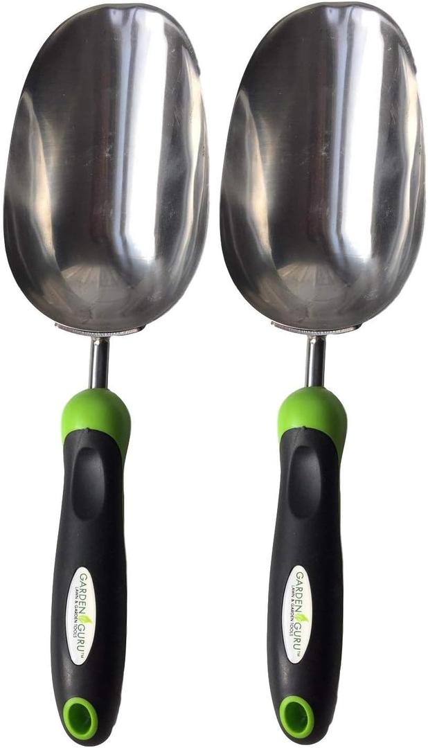 Garden Guru Super Strong Garden Scoop Trowel Shovel Transplanter - Stainless Steel - Rust Resistant - Ergonomic Grip - Perfect Hand Shovel for Gardening Transplanting and Digging (2 Pack)