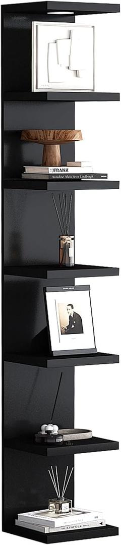 Lita Ether Versatile 7 Tier Wall Shelf Unit, Black Lack Wall Shelf, Display Floating Shelf with LED Remote Control Light