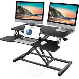 FITUEYES Height Adjustable Standing Desk 32 Wide Sit to Stand Converter Stand Up Desk Tabletop Workstation for Dual Monitor Riser FSD308001WB (Black)