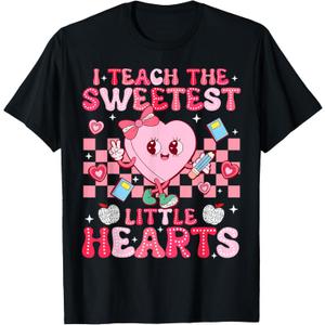 I Teach The Sweetest Little Heart Teacher Valentines Day T-Shirt, Small, Black, Men 