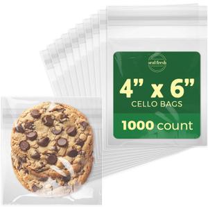 Seal Fresh Self Sealing Cellophane Bags - 4" x 6" (1000 Count) - Clear Plastic Resealable Cello Bag - Cellophane Treat Bags, Cookie Bags for Packaging, Candy bags, Cello Bags, Pastry Bags