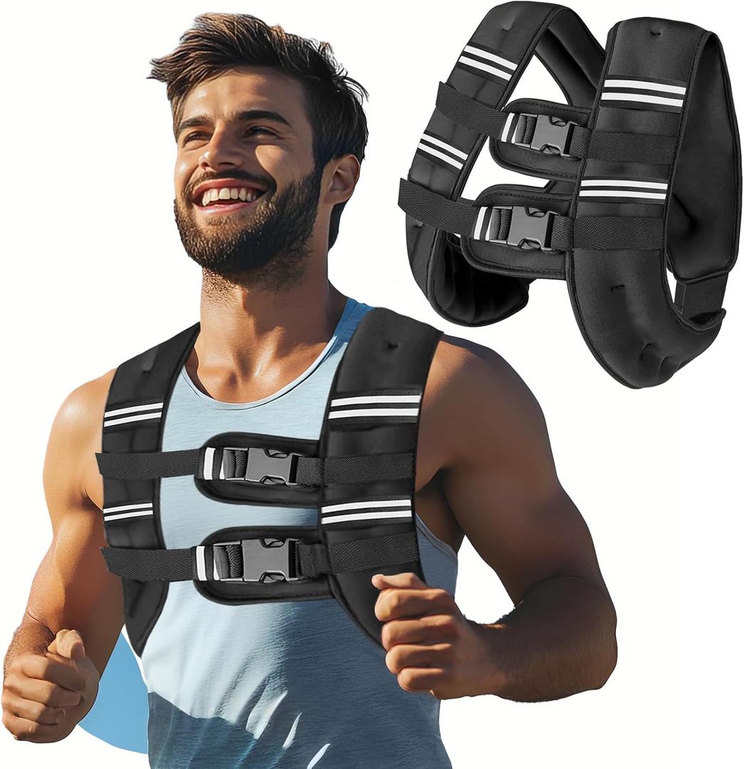 Zikopomi Weighted Vest Woman Man, 20lb Weight Vest with Reflective Stripes for Workout, Strength Training, Running, Fitness, Muscle Building, Weight Loss, Rucking Vest (Black)