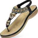 Littleplum Womens Sandals Arch Support Summer Beach Sandals Comfort Walking Shoes Bohemian Flip Flops Sandals for Women (9, Elegance Black)