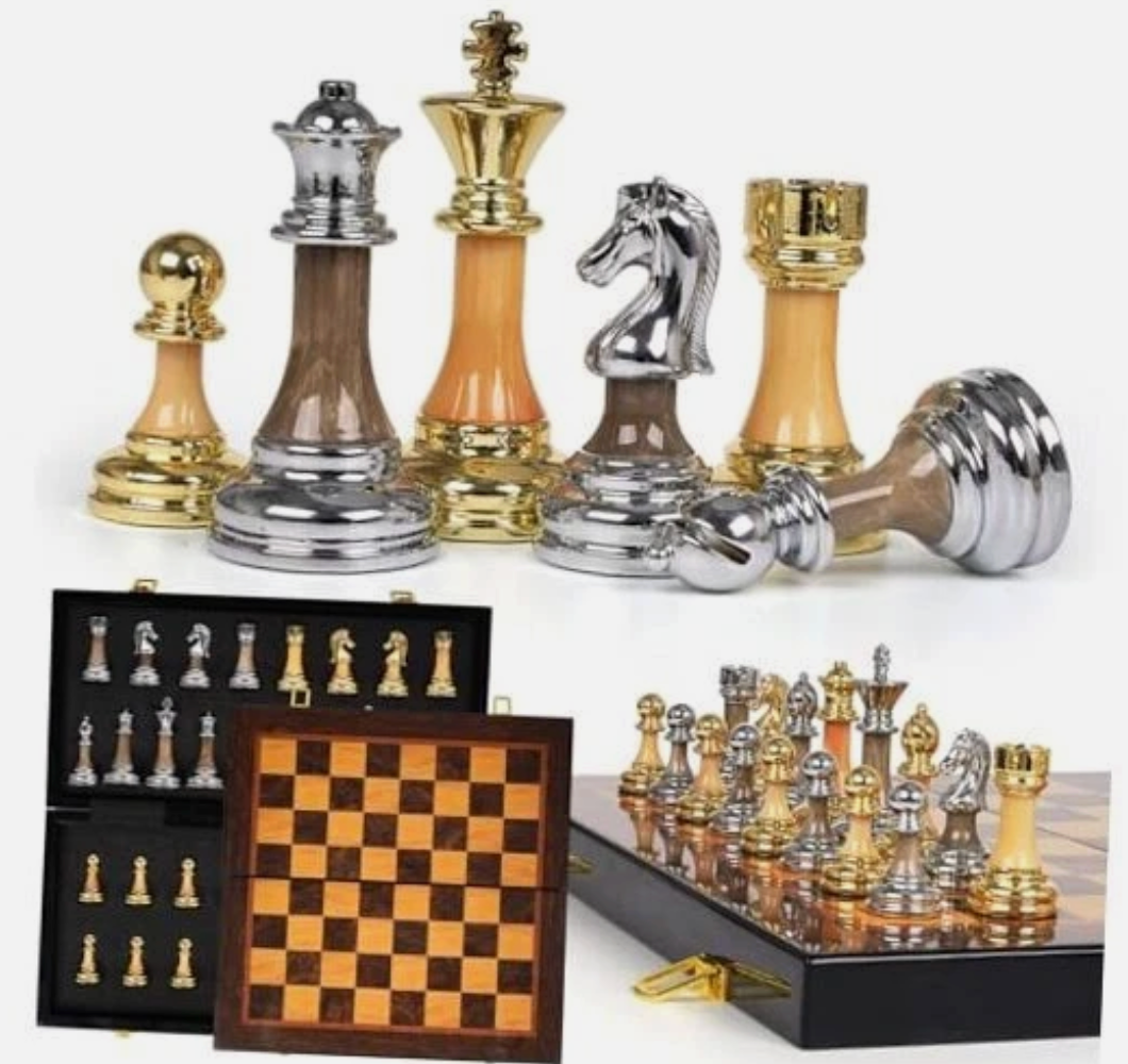 Luxury Large Metal & Acrylic Chess Set with Wooden Chess Board (17”) – Weighted Chess Pieces with 3.5” King, Foldable Tournament Chess Set for Adults and Kids, Professional Chess Game Set