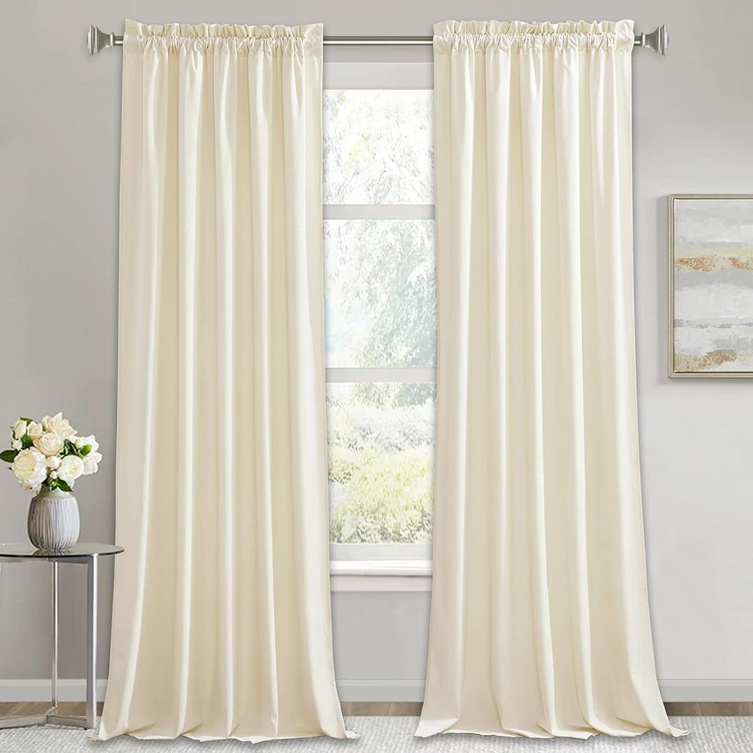 RYB Home Ivory Velvet Curtains - Super Soft Rod Pocket Window Curtains & Drapes, Boho Backdrop for Living Room Home Office, W 52 x L 84, 2 Panels