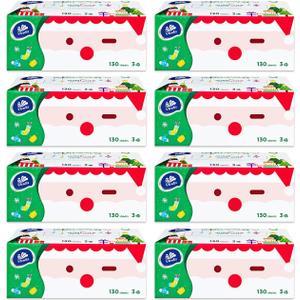 3-Ply Premium Soft Facial Tissues, Ultra Care for Sensitive Skin, 130 Tissues per Box, 8 Flat Boxes  Strong, Gentle & Ideal for Home or Office Use