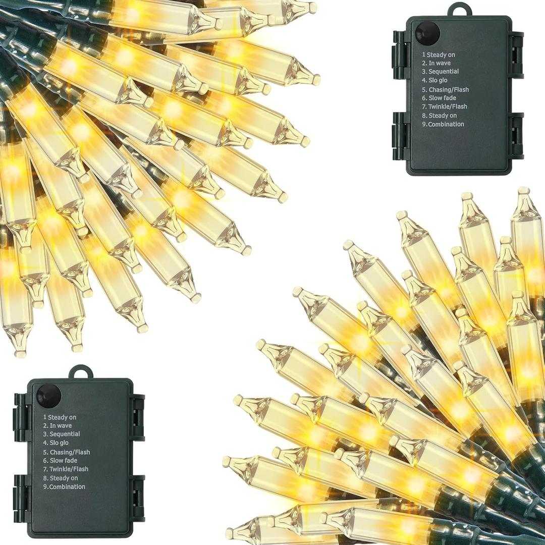 ZAIYW 2 Pack Each 23ft 70 LED Christmas Lights Battery Operated with Timer 8 Modes, Mini String Lights Waterproof Christmas Lights for Outdoor Tree Xmas Garland Decoration (Warm White)