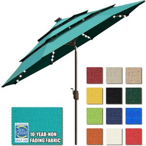EliteShade USA 10-Year-Non-Fading 9ft 3-Tier Market Patio Umbrella, Commercial Table Umbrella with 80 Solar LED Lights, Crank Open, Windproof & UPF 50+ UV Protection for Garden, Deck, Pool, Backyard, Teal