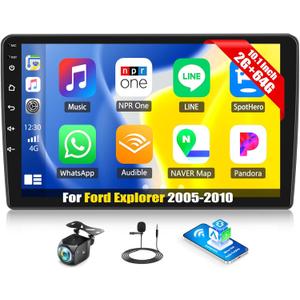SIXWIN Android Car Stereo for Ford Explorer 2005-2010 with Wireless CarPlay Android Auto Mirror Link 2G+64G 10.1 Inch Touchscreen Bluetooth GPS Navigation WiFi FM Backup Camera MIC