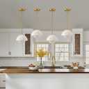 Modern Pendant Light Fixtures: 10 Inch Resin Shade Mid Century Chandelier with Milk Glass Globe - Adjustable Gold Pendant Lighting for Kitchen Island 3 Packs, 3 Pack-Without Glass Globe