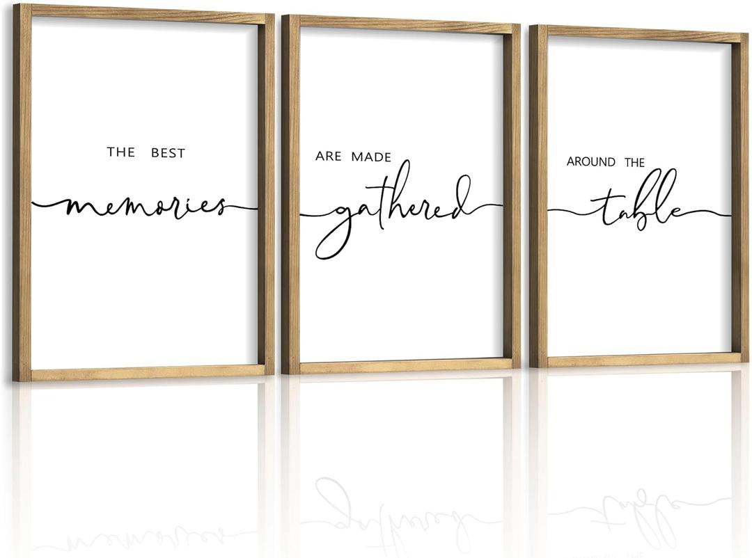 Houmury Set of 3 Framed Wall Art Memories Around the Table Farmhouse Wall Decor 11x14 Kitchen Wall Decor for Dining Room Decor Wood Signs (Brown, 11 * 14")