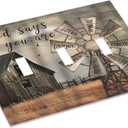 Western Barn Windmill Cabin Rustic Inspirational Quotes 3 Gang Light Switch Covers Triple Toggle Wall Plate Decorative Switchplate Electrical Faceplate for Farmhouse Bathroom Bedroom Decor