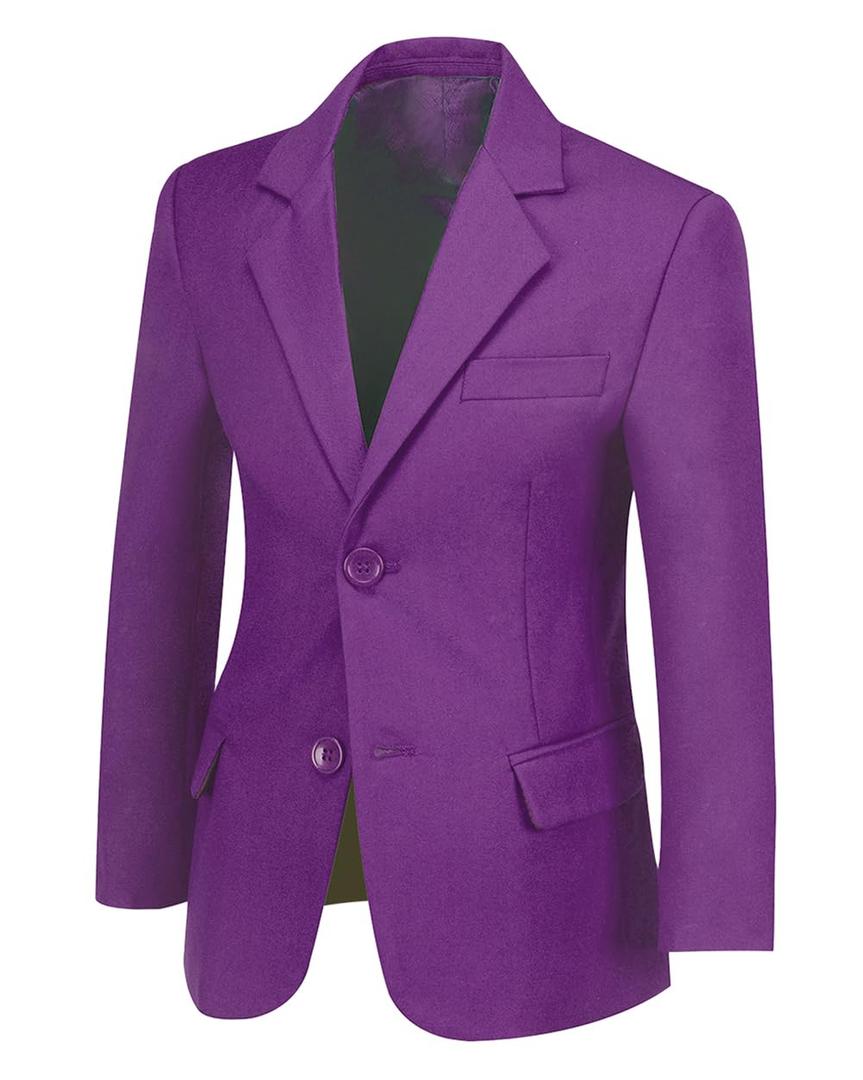 Boy's Dress Coats Blazer Purple Solid Slim Suit with Lapel Formal Party Classic Suits Two Button Jacket for Kids, Size 14
