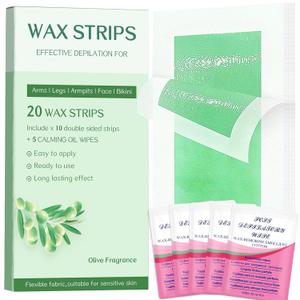 2 x Wax Strips Body for Hair Removal No Heat Body Waxing Strips for Legs, Arms, Underarms & Bikini Line | Large Wax Strips Body, Cut to Size | At-Home Waxing Solution | 20 Count & 5Calming Oil Wipes