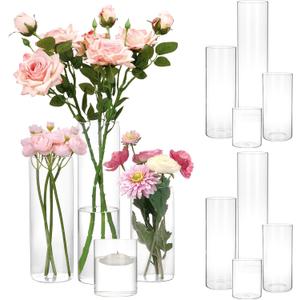 CEWOR 12pcs Glass Cylinder Vase 4, 6.8, 9, 12 Inch Glass Candle Holder Clear Vases for Centerpieces Tall Flower Vase for Wedding Home Decor Party 4 Different Sizes