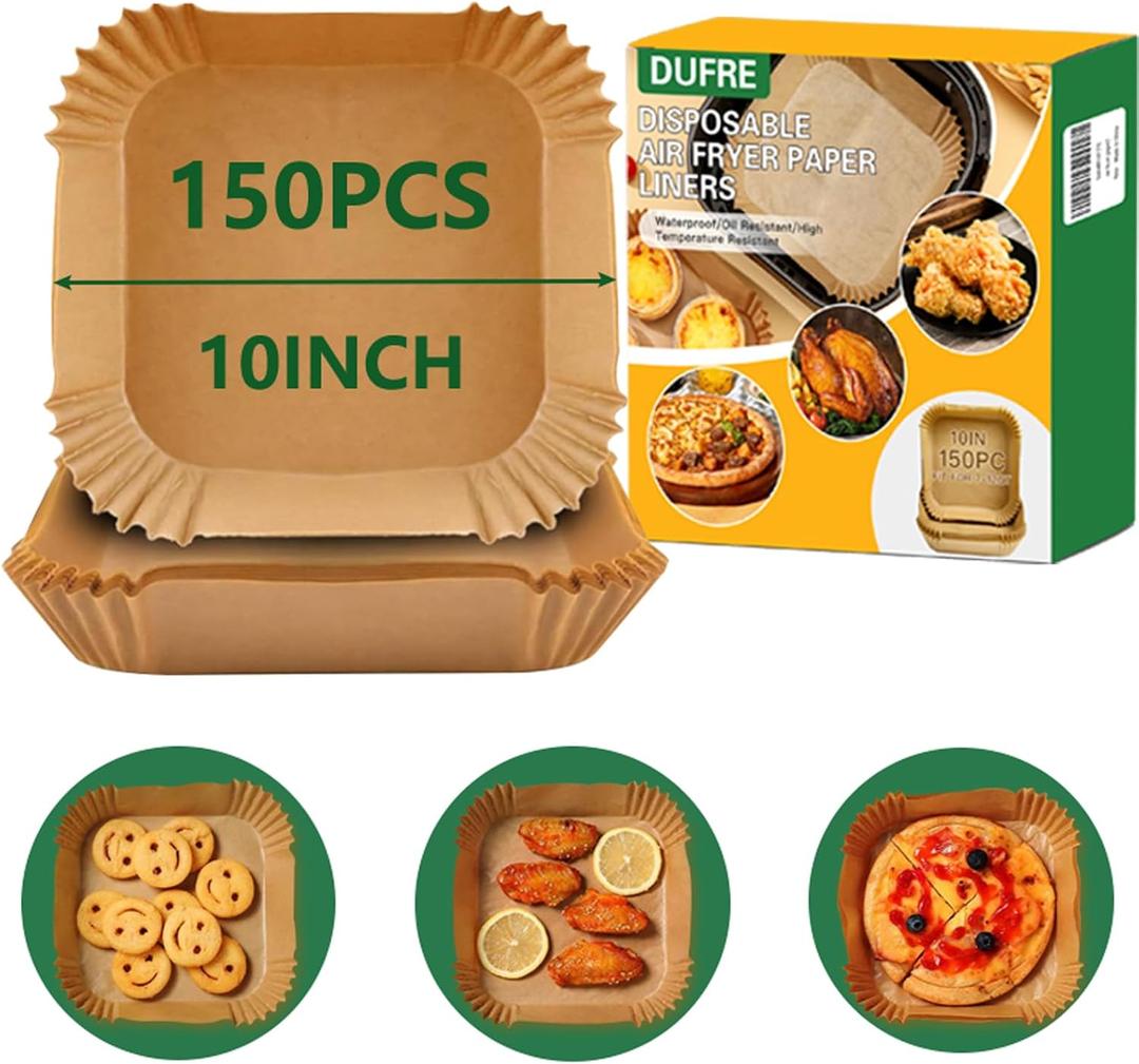 150Pcs Air Fryer Paper Liners 10 INCH [ Fit 7-12 QT] Parchment Paper,Disposable Square Paper for Air Fryer Non-stick Oil-proof for Baking,Roasting, Microwave, fathers day for dad