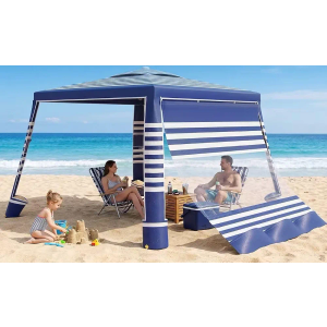 Beach Canopy Tent for 6-8 People, UPF 50+ Beach Tent Sun Shelter with Sidewall, Wind Resistant Beach Shade, Reinforced Frame, Portable with Carry Bag
