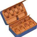ROTHWELL 8 Watch Travel Case Storage Organizer for 8 Watches, Sunglasses, Rings & Cufflinks |Tough Portable Protection with Zipper Fits Most Wristwatches & Smart Watches Up to 50mm (Blue/Tan)