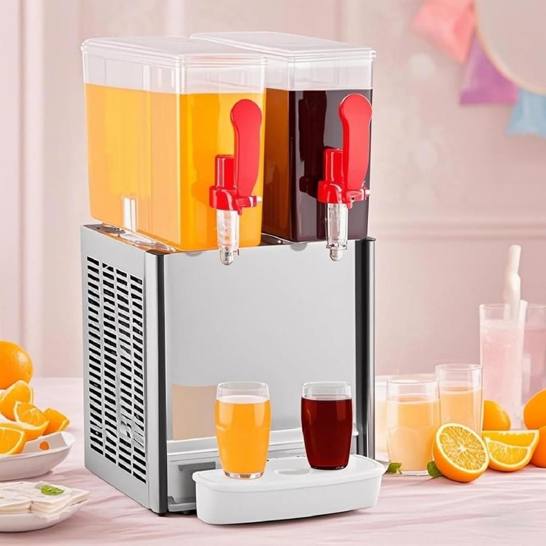 Dual 10L Refrigerated Beverage Dispenser with Mixer & Infuser | Stainless Steel Drink System w/Thermostat Control + Ice Storage​​