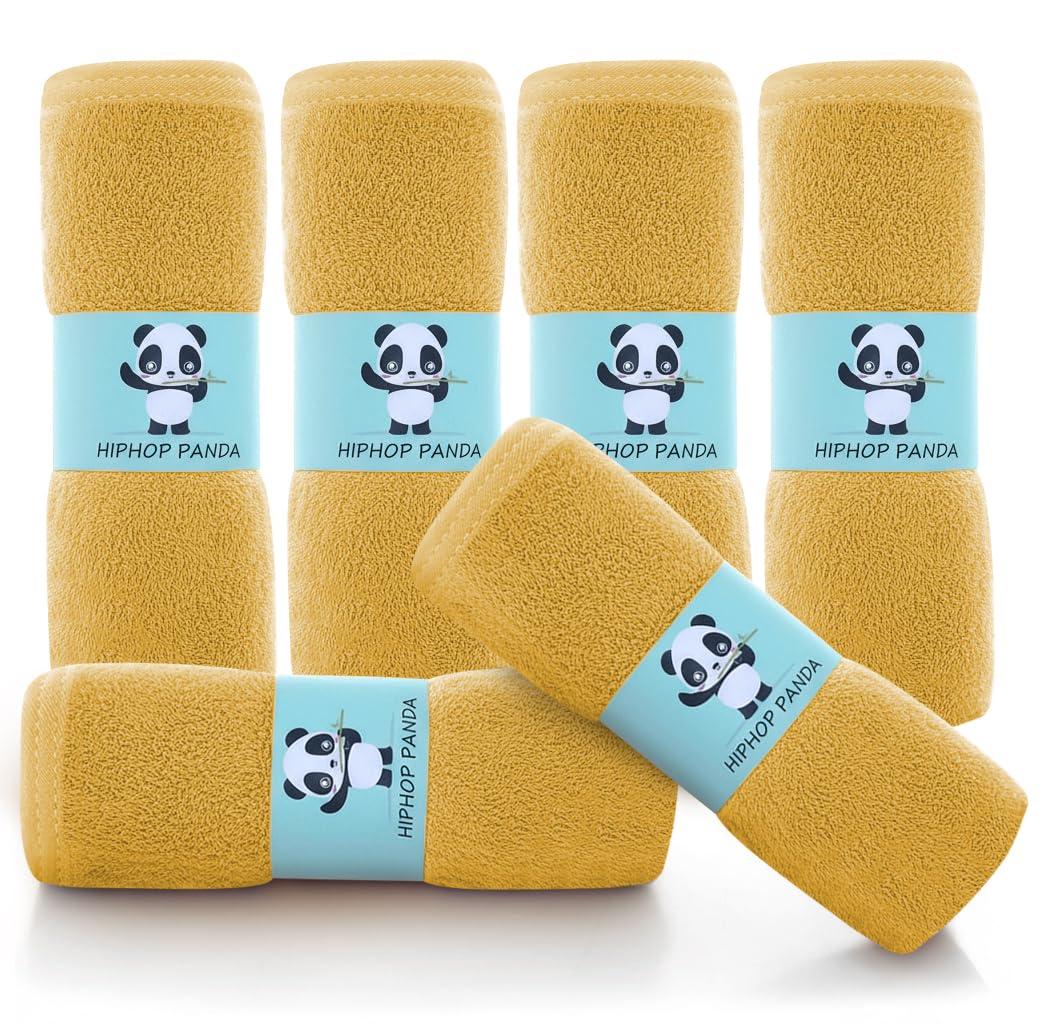 HIPHOP PANDA Baby Washcloths, Rayon Made from Bamboo - 2 Layer Ultra Soft Absorbent Newborn Bath Face Towel - Reusable Baby Wipes for Delicate Skin - Honey, 6 Pack