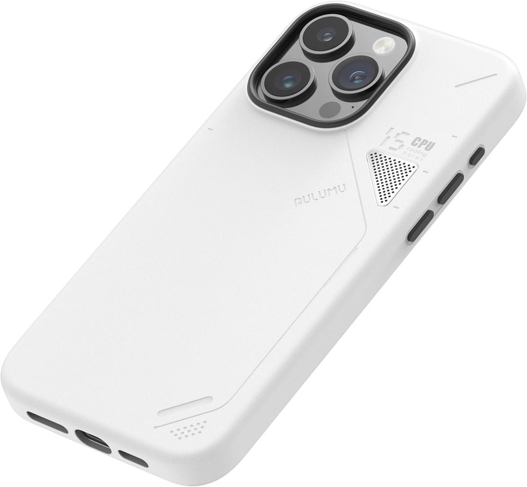Aulumu A15 Vegan Leather for iPhone 15 Pro Max Magnetic Case [Unique Cooling Window] - Compatible with Magsafe [Metal Individual Buttons] - White