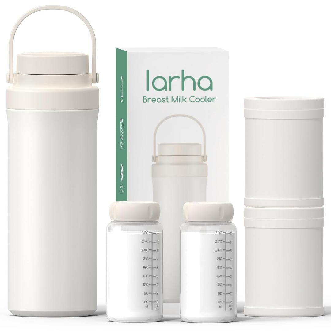 Portable Breast Milk Cooler, 22oz Breastmilk Cooler Bottle With 360°Total Cooling for 24 Hours, Storage Container with 2pcs Baby Bottles, Breastfeeding Essentials, Beige