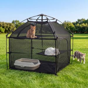 Catio Outdoor Cat Enclosure Pop up Cat Tower Tent Cat Playpen w/Breathable Mesh Portable Catio Kitten Pet Animal Play Pen Indoor Enclosed Kitty Patio Balcony Camping(Square) Large, 28.4" x 28.4" x 27"H