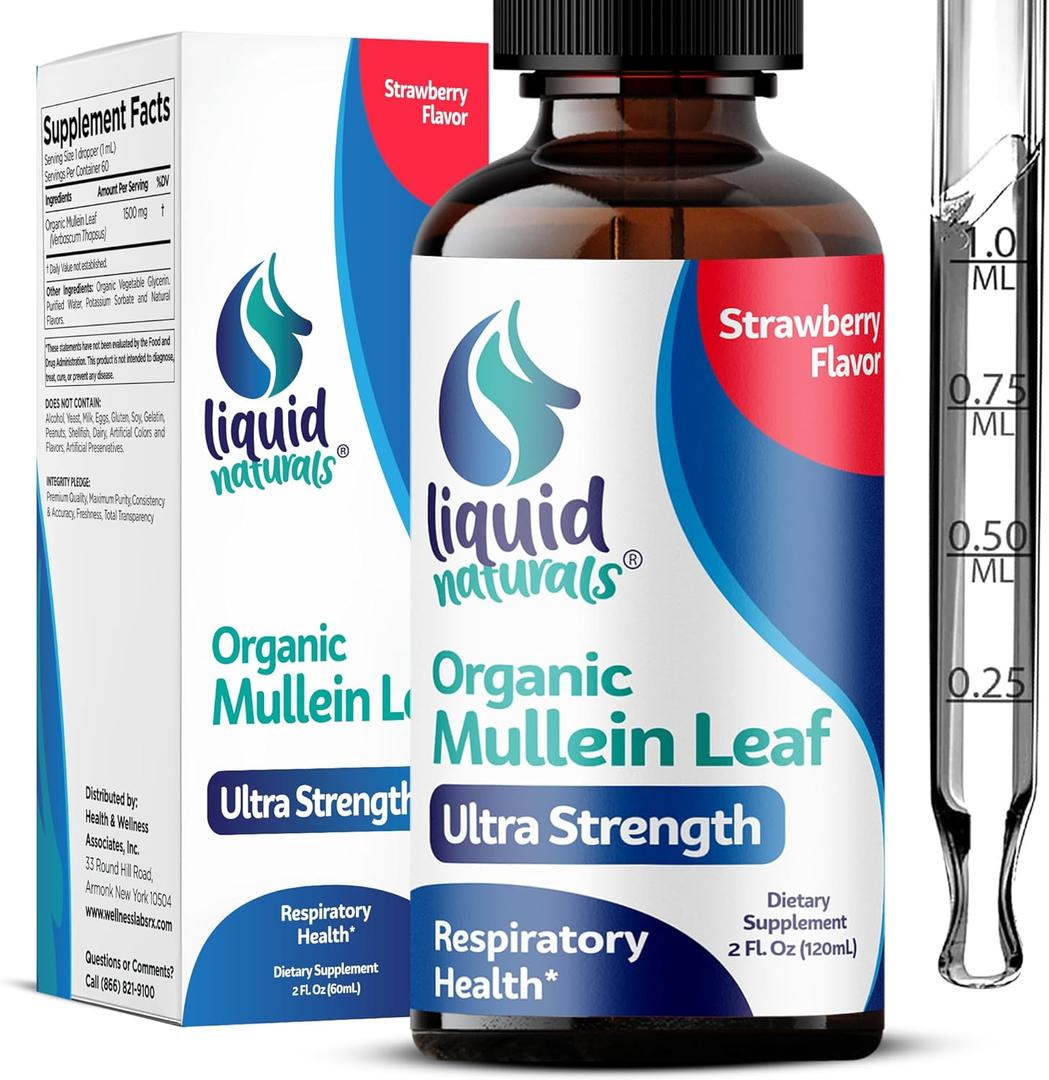 2 x Mullein Drops for Lungs, 2 Fl. Oz, Mullein Leaf Extract for Lungs Strawberry Flavor, Mullien Lung Detox and Cleanse, Mullen Tincture Support for Healthy Breathing