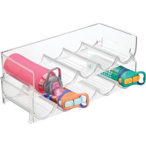 mDesign Plastic Free-Standing Water Bottle and Rack Storage Organizer for Kitchen Countertops, Table Top, Pantry, Fridge - Stackable - Holds 5 Bottles Each, 2 Pack - Clear