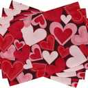 Seliem Red Pink Love Hearts Placemats Set of 4, Happy Valentine's Day White Farmhouse Dining Table Place Mats Home Kitchen Decor, Vintage Wedding Anniversary Holiday Decoration 12 x 18 Inch