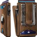 Airtag Wallet for Men,with Money Clip Gift Boxed,Slim Front Pocket Wallet RFID Blocking Metal Case Smart Pop-up Credit Card Holder in Magnetic Leather Flip