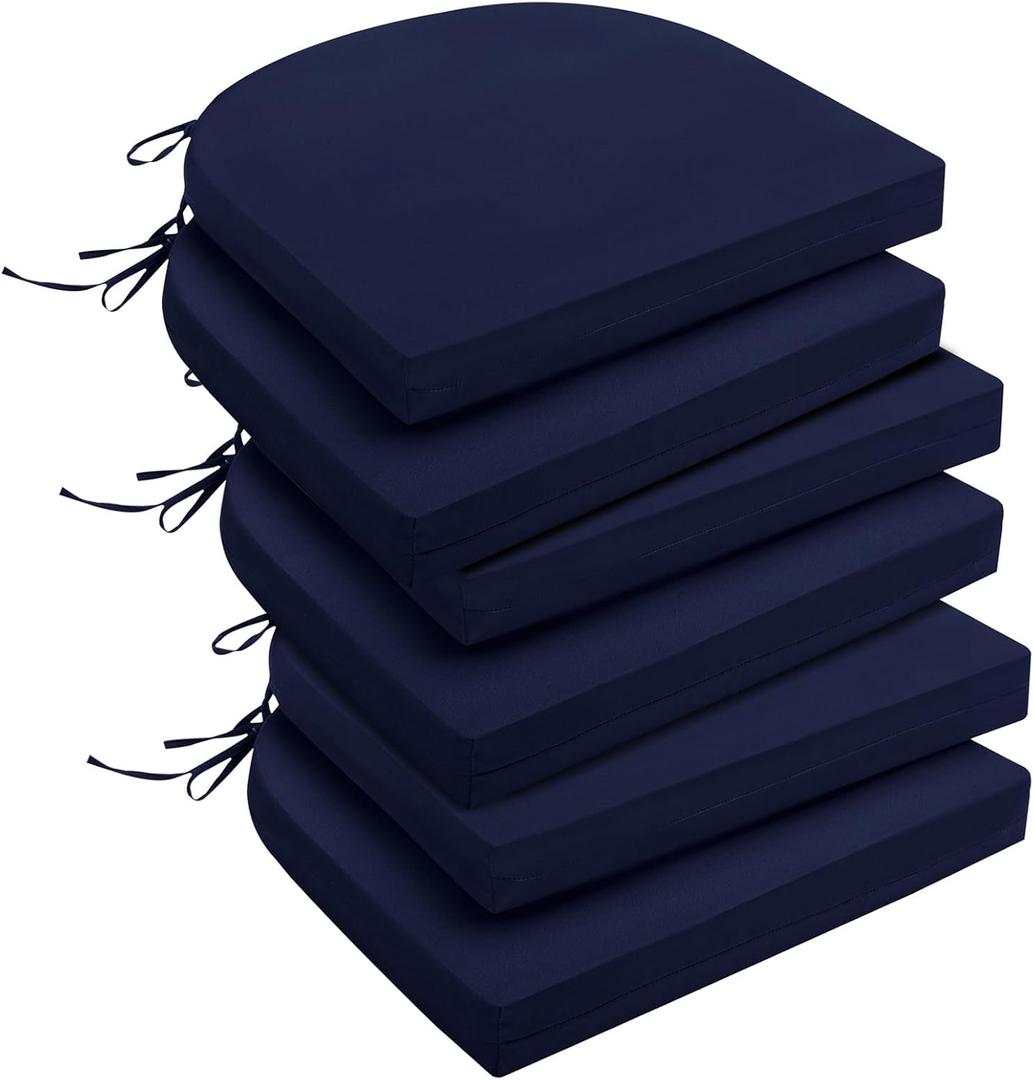downluxe Outdoor Chair Cushions Set of 6 for Patio Furniture, Water-Resistant Patio Chair Cushions with Ties, High Density Foam Outdoor Seat Cushion, 17" X 16" X 2", Navy