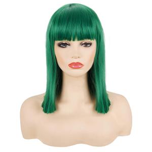 Morvally Short Straight Bob Wig Heat Resistant Hair with Blunt Bangs Natural Looking Cosplay Costume Daily Wigs for Women (14", Green)