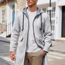 ZIWOCH Mens Trench Coat Wool Blend Hoodie Long Jacket Full Zip Winter Classic Business Overcoat (Gray)