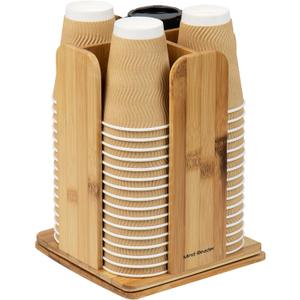 Mind Reader Cup and Lid Carousel, Countertop Org, Coffee Bar, Beverage Cup, Rayon from Bamboo, 8"L x 8"W x 10.75"H, Brown