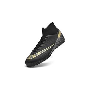 HaloTeam Men's Soccer Shoes Cleats Professional High-Top Breathable Athletic Football Boots for Outdoor Indoor TF/AG 3US-11US (R2150 Black)