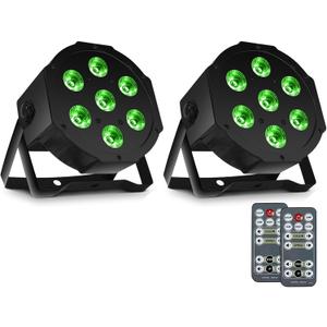 SHEHDS Par Can Lights LED 7x18W RGBWAP 6in1 Wash Stage Lights Remote and DMX512 Control Uplights Sound Activated Auto Run Flat for Christmas Wedding Party Disco - 2 Pack