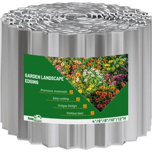 SnugNiture Corrugated Metal Garden Edging,6" x 40' Sturdy Lawn Edging Border,Landscape Edging Border for Lawn, Flower Bed,Garden and Yard (Silver)