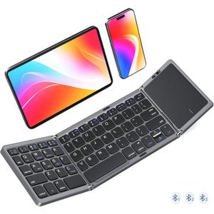 MEETION Foldable Keyboard with Touchpad, Bluetooth Wireless Portable Keyboard, Rechargeable Ultra Slim Pocket Folding Keyboards, Full Size Keys, Travel for iOS Android Windows Laptop PC Tablet (Black)