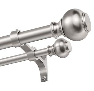 1 Inch Double Curtain Rods 36 to 72 Inches, Adjustable Telescoping Window Drapery Rod, Dual Heavy Duty Curtain Rods with Iron-Finials for Sliding Glass Door, Patio, Bedroom, Kitchen, Brushed Nickel