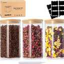 51 Oz Glass Storage Jars with Bamboo Lids - 3 Pack Clear Glass Canisters Square Airtight Stackable Ideal for Pantry Storage Containers Great for Storing Oats Coffee Beans Pasta Flour Rice etc