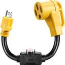 Overload Protector 15 Amp to 50 Amp RV Adapter Cord with Circuit Breaker and Twist Lock, NEMA 5-15P to NEMA 14-50R Dogbone Electrical Power Adapter with Upgraded Handle,ETL Listed